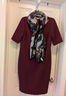 Women's Textured Midi Sheath Dress in Burgundy Size 10